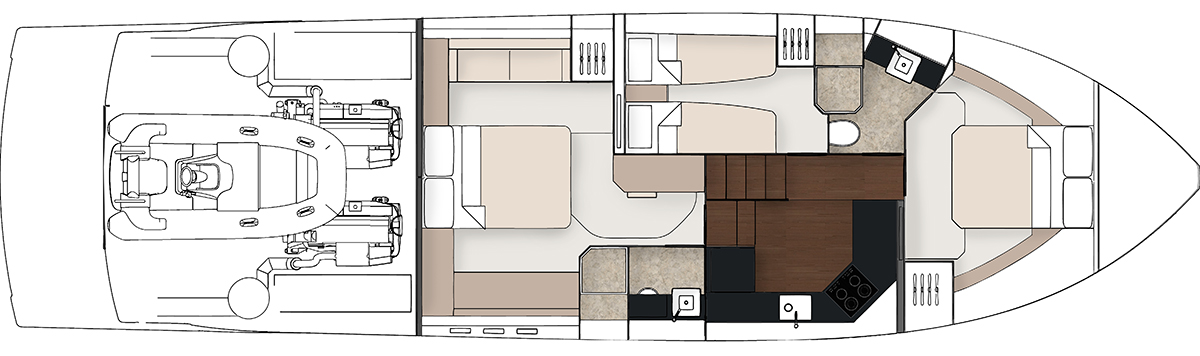 План нижней палубы Targa 53 Open с тремя каютами