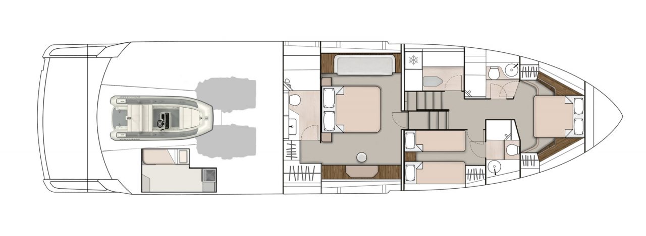 Targa 65 GT | Нижняя палуба (четыре каюты)