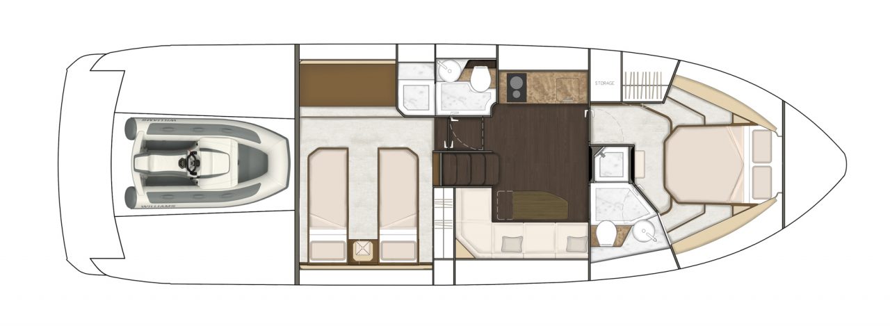 Targa 45 GT | Нижняя палуба, 2 каюты (мастер-каюта в носовой части)