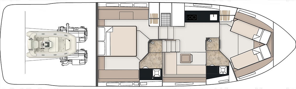 План нижней палубы Targa 50 OPEN с 2 каютами