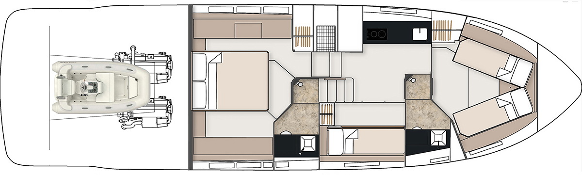 План нижней палубы Targa 50 OPEN с 3 каютами