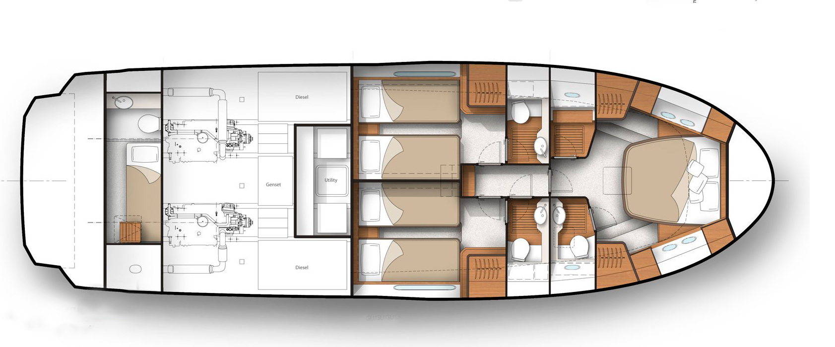 Greenline 48 (016) | Нижняя палуба
